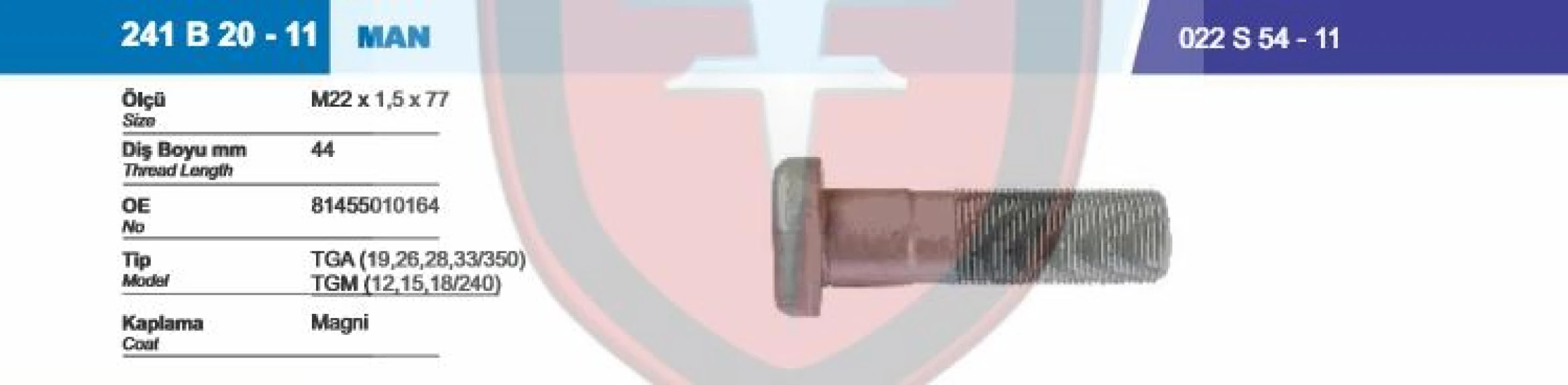 Man Truck Bijon Ve Somunu On Man Tga (19. 26. 28. 33 / 350) Tgm (12. 15. 18 / 240) - Besel 241b20-11-022s54-11