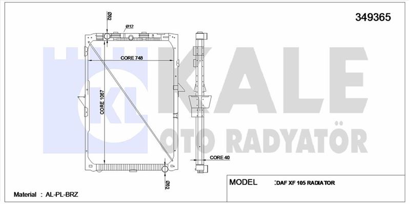 MOTOR SU RADYATORU DAF XF 105 RADYATOR (CERCEVELI) / (MT) - KALE 349365