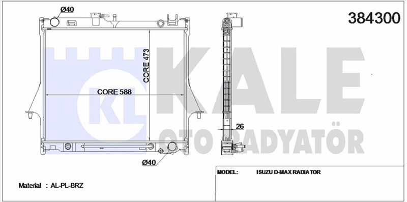MOTOR SU RADYATORU ISUZU D-MAX 4X4 3,0 07>12 OTOMATIK VITES (473X588X26) - KALE 384300