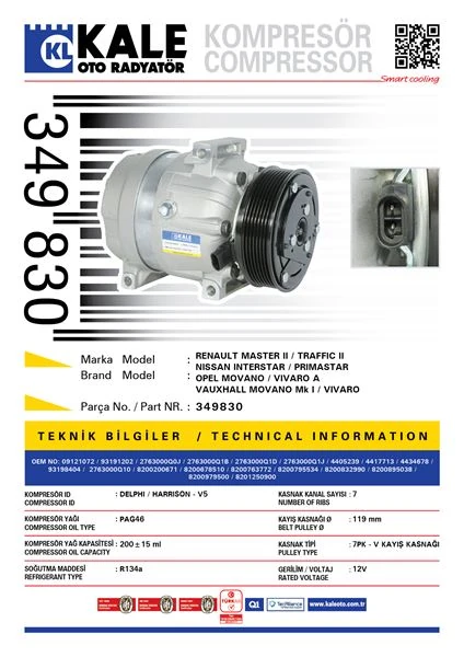 Renault Klima Kompresörü - [7pk - V Kayıs Kasnagı] [119mm] - Kal 349830