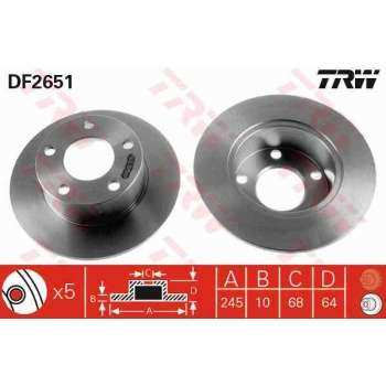 ARKA FREN AYNASI (DISK) SUPERB 1,8T / 1,9TDI / 2,0 / 2,5TDI / 2,8 V6 02> PASSAT VARIANT 96> - TRW DF2651