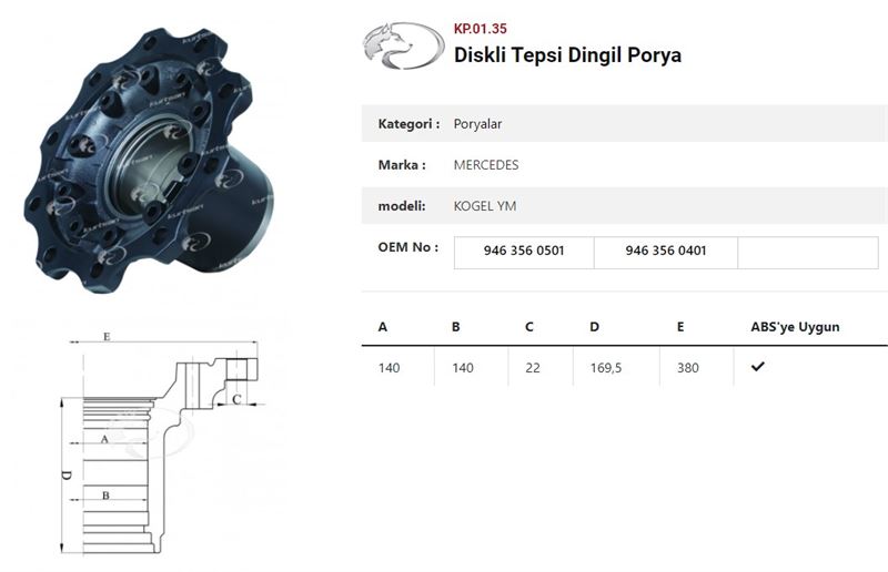 DINGIL PORYASI ARKA TEKER Y.M DISKLI MERCEDES BENZ-TREYLER -SHMITZ-KOGEL - KURTSAN KP.01.35