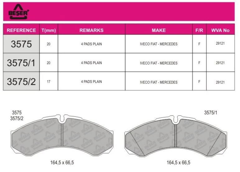 İveco Ticarı On Fren Disk Balata Daıly 99>06 (20mm) - Beser 3575