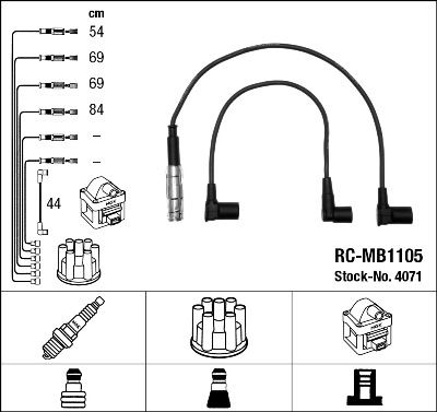 ATESLEME KABLOSU SETI (M102, M111) 190 W201 85>93 W123 80>85 C123 80>85 W124 85>93 C124 87>92 - NGK 4071