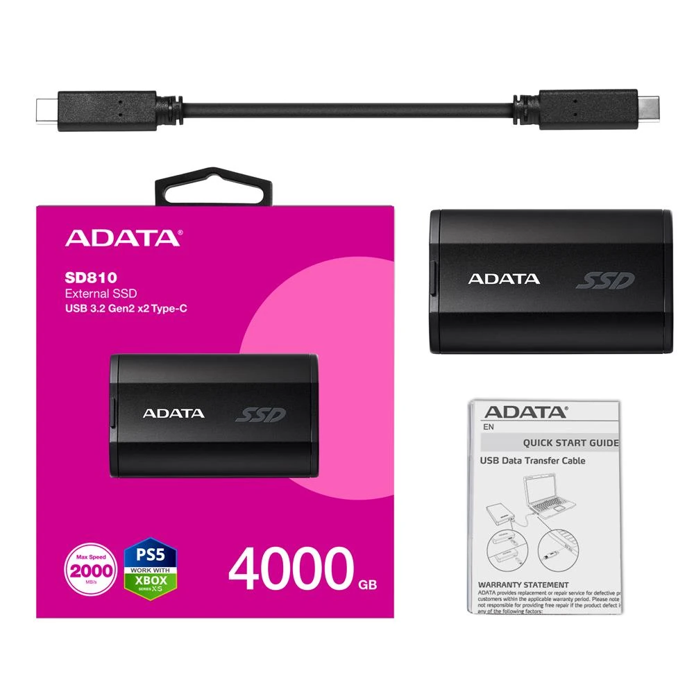 Adata 4000Gb SD810 Siyah Taşınabilir Usb 3.2 Gen2  x2 Type-C Ssd Harici Disk