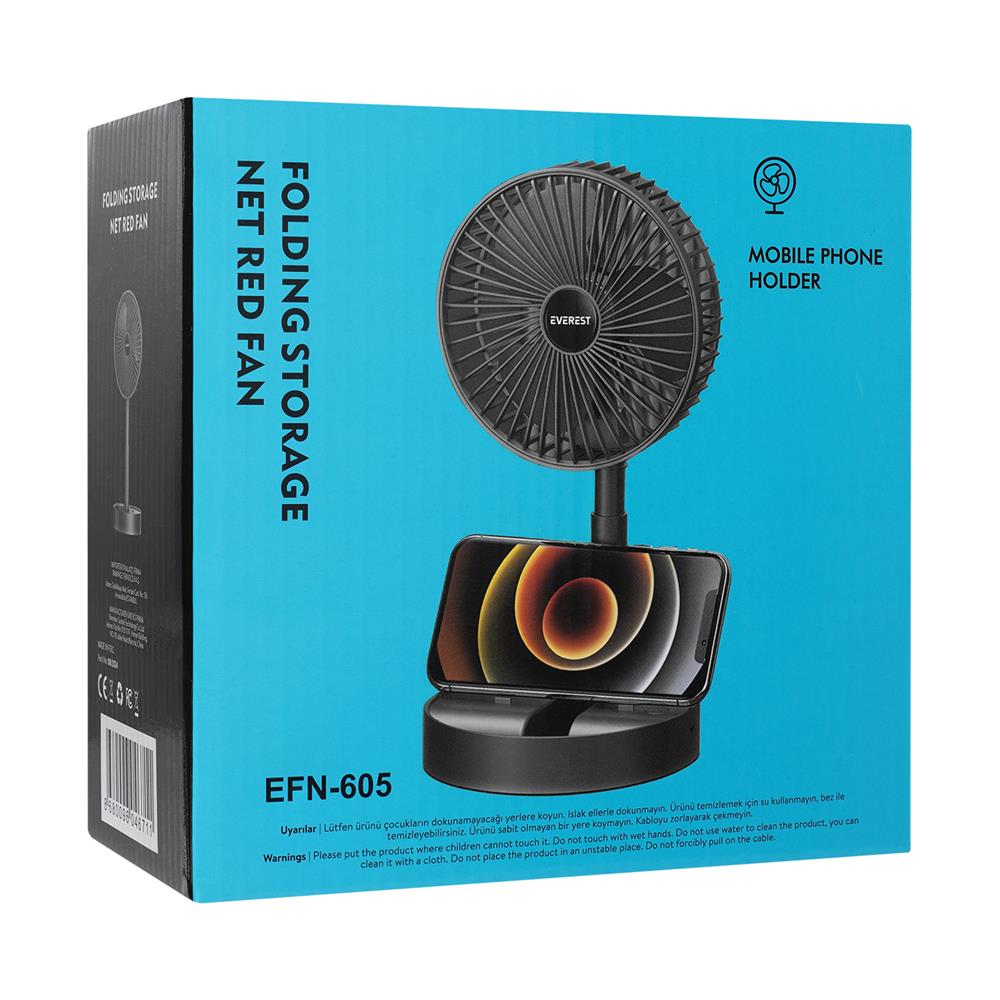 Everest EFN-605 Masaüstü Şarj Edilebilir Siyah 800mAh Usb Fan