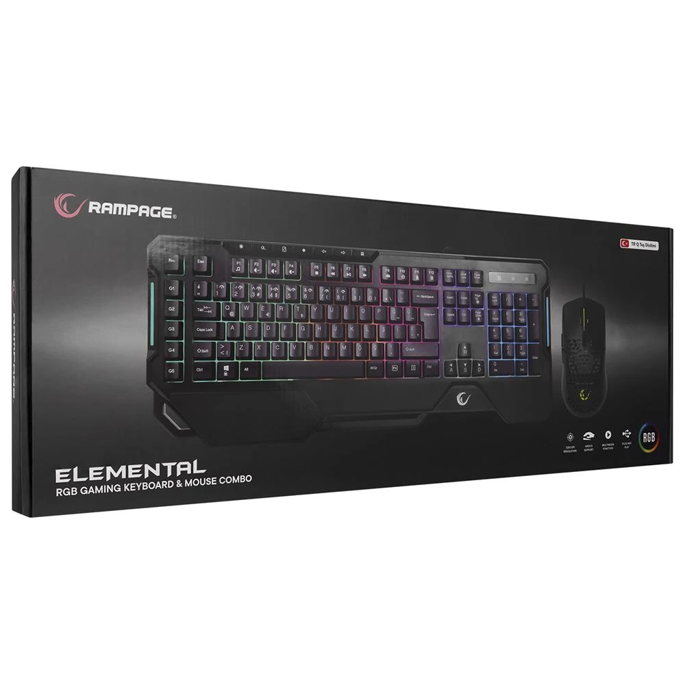 Rampage KM-R96 ELEMENTAL Siyah RGB Aydınlatmalı Q Oyuncu  Klavye ve Mouse Gaming Set 7200dpı