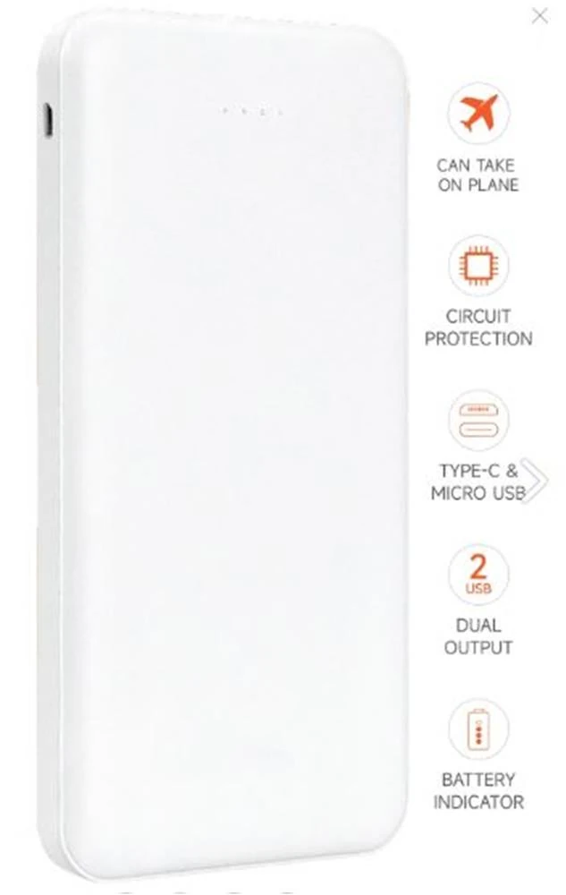 SnapMax SNP-3000 Beyaz 10.000 mah Powerbank 2x USB Çıkışlı 1 Type-C ve 1 Micro Girişli