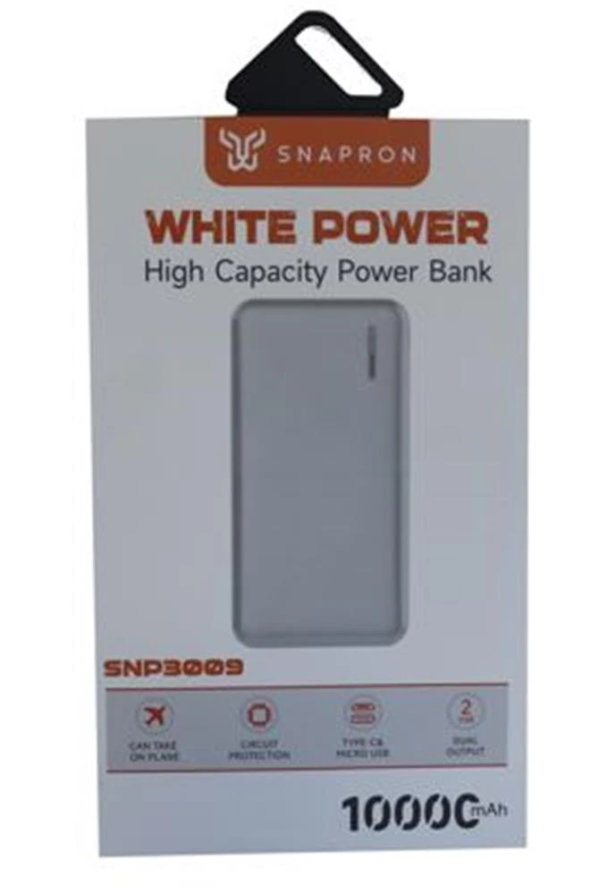 SnapMax SNP-3009 Beyaz 10.000 mah Powerbank 2x USB Çıkışlı 1 Type-C ve 1 Micro Girişli