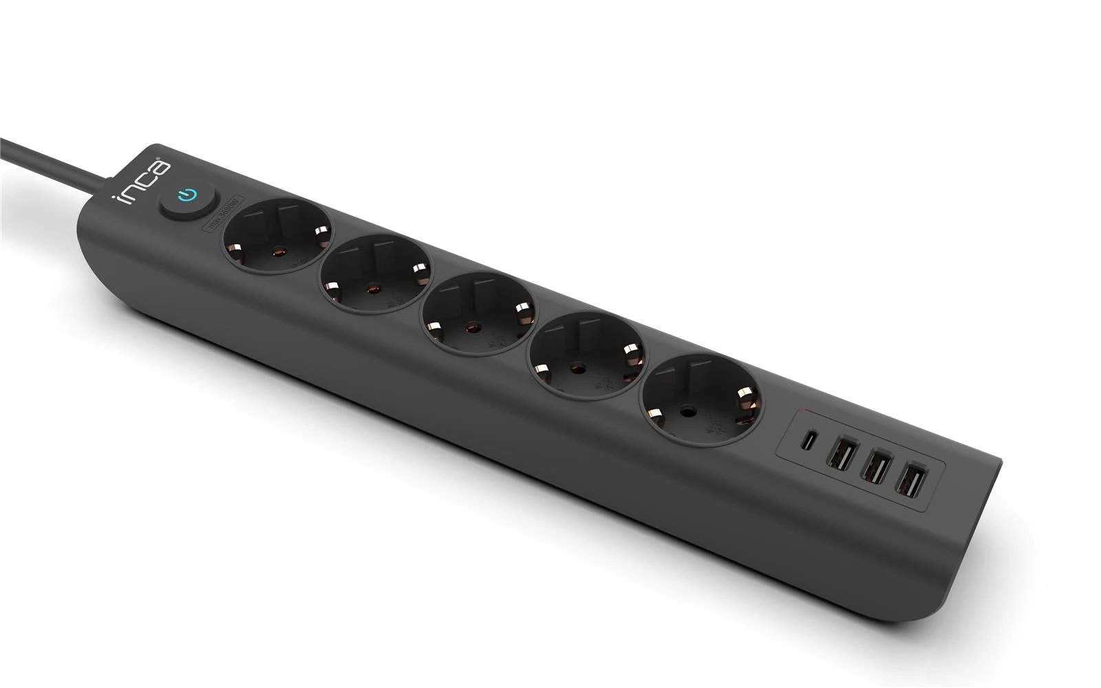 INCA IPW-44TU 5li 1,5mt Siyah 3Usb+Typ-C Akım Korumalı  Led Tuşlu Priz