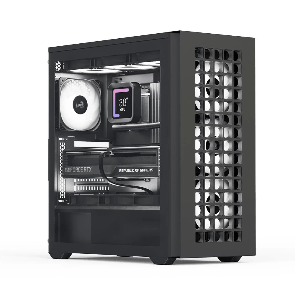 Aerocool D502A 4x12cm A-RGB Fanlı, Şık Mesh Ön Panel, Tempered Cam Yan Panel, USB Type-C, ATX