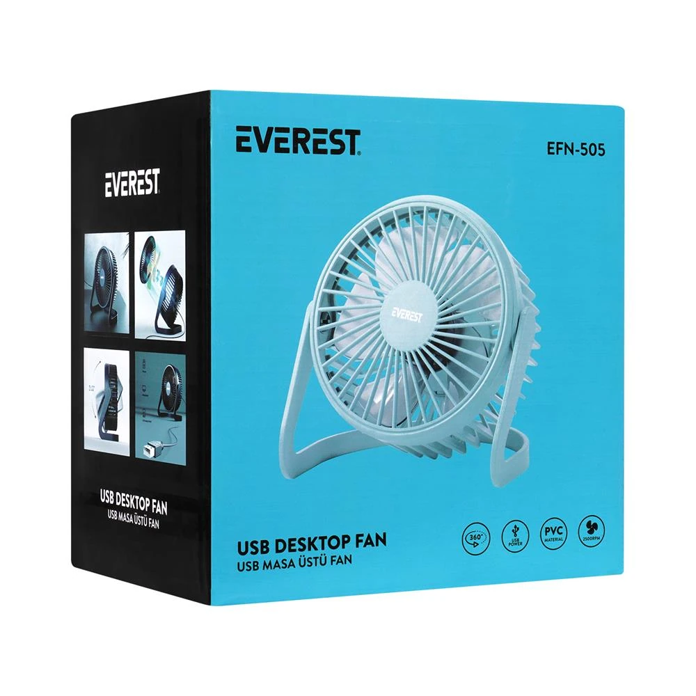 Everest EFN-505 Masaüstü Turkuaz Usb Fan (145mmx141mmx105 mm)