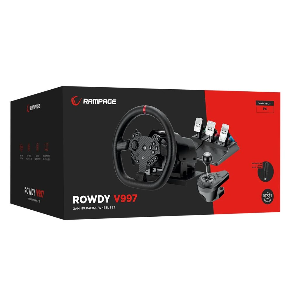 Rampage ROWDY V997 ONLY PC 3 Pedallı - El ve Sıralı Vitesli Gaming Oyuncu Direksiyonu