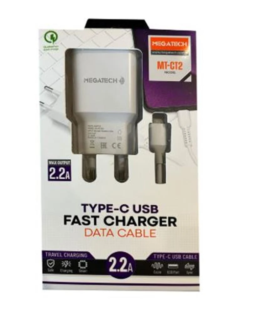 Megatech Mt-CT2 2.2a 2ın1 Typc-e Ev Şarj+Type-c Kablo Hızlı Şarj