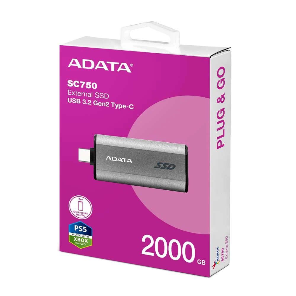 Adata 2000Gb SC750 Taşınabilir Usb 3.2 Gen2 Type-C Ssd Harici Disk