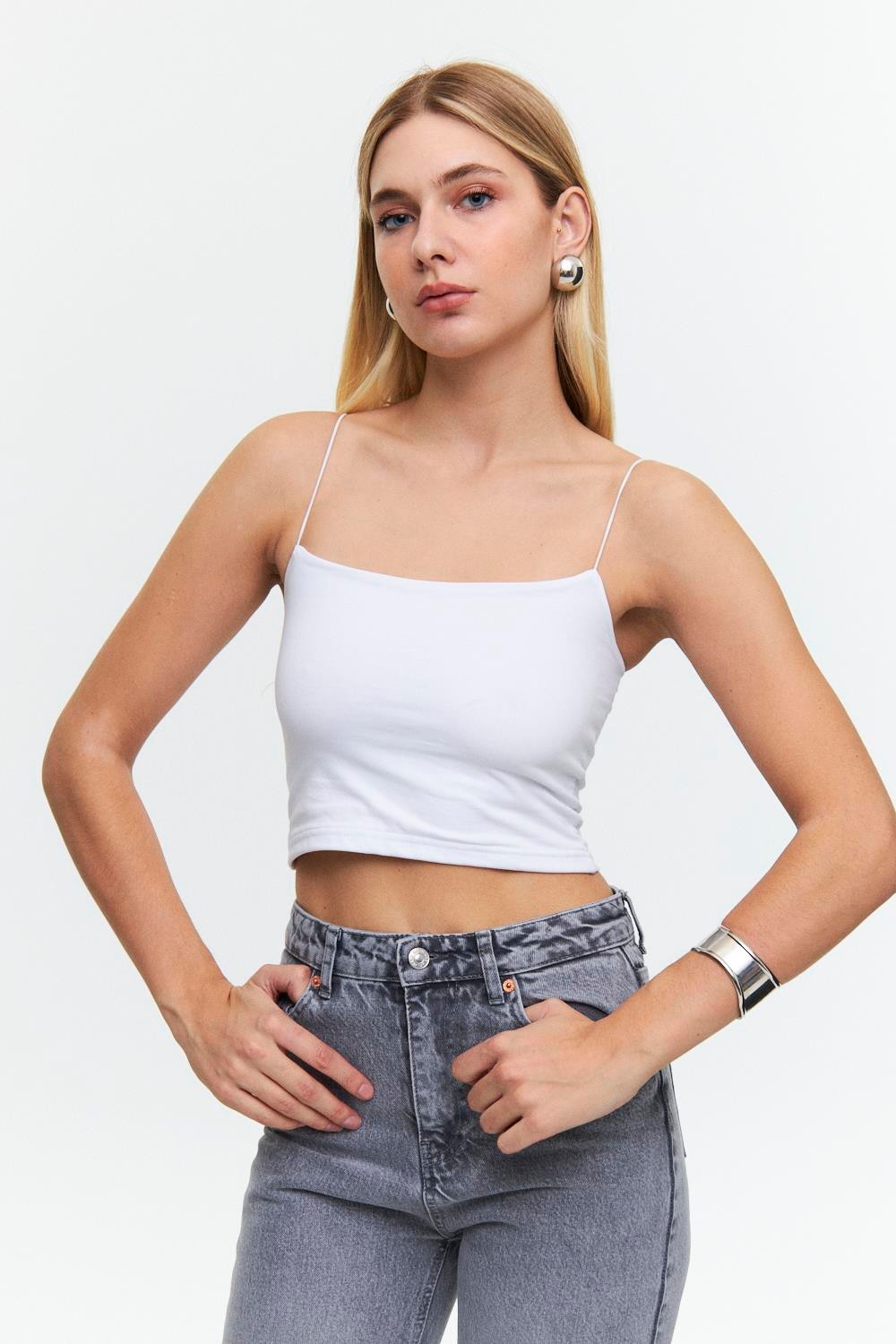 İp Askılı Crop Top Beyaz LTNBSTY04