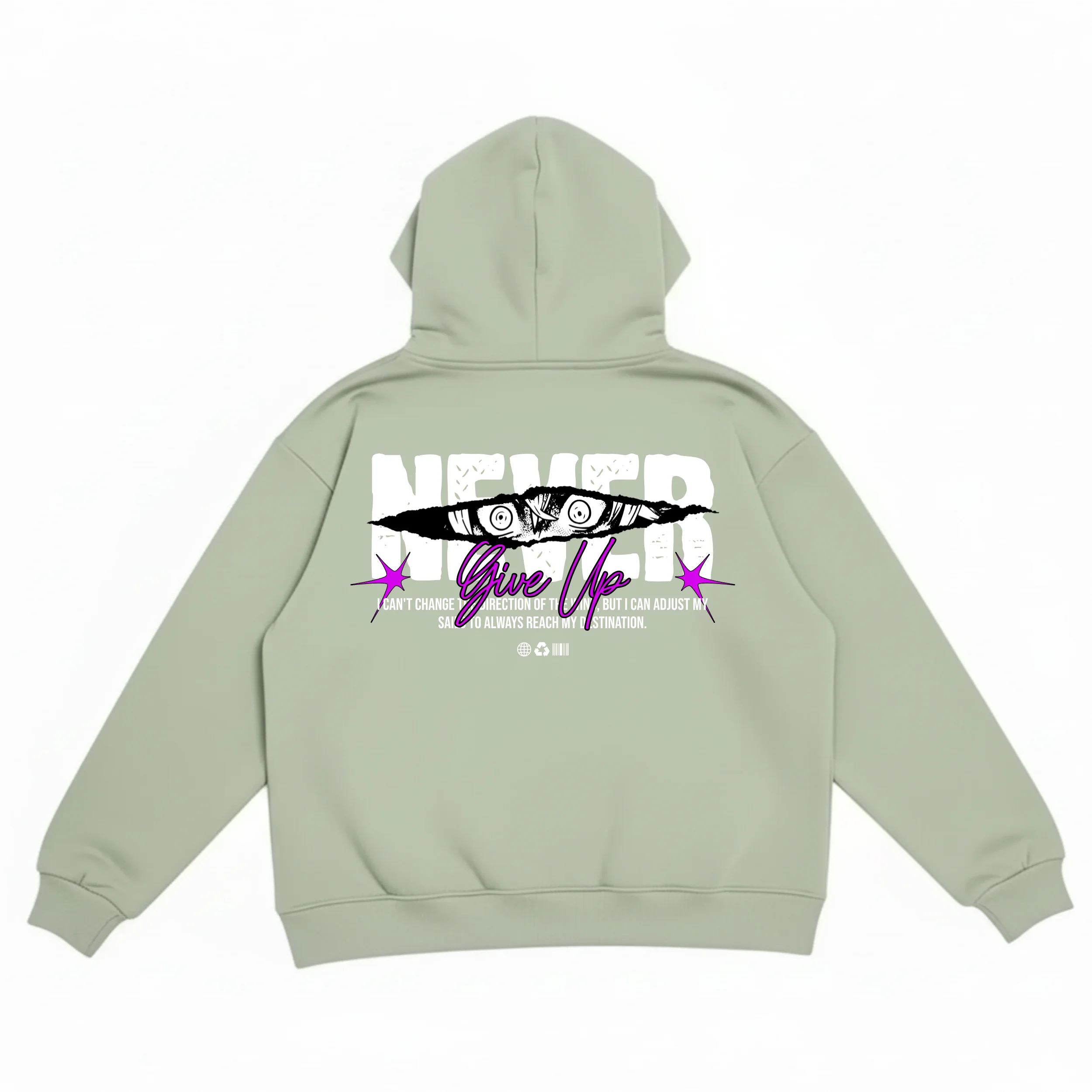 Never Give Up Baskılı Casual Hoodie