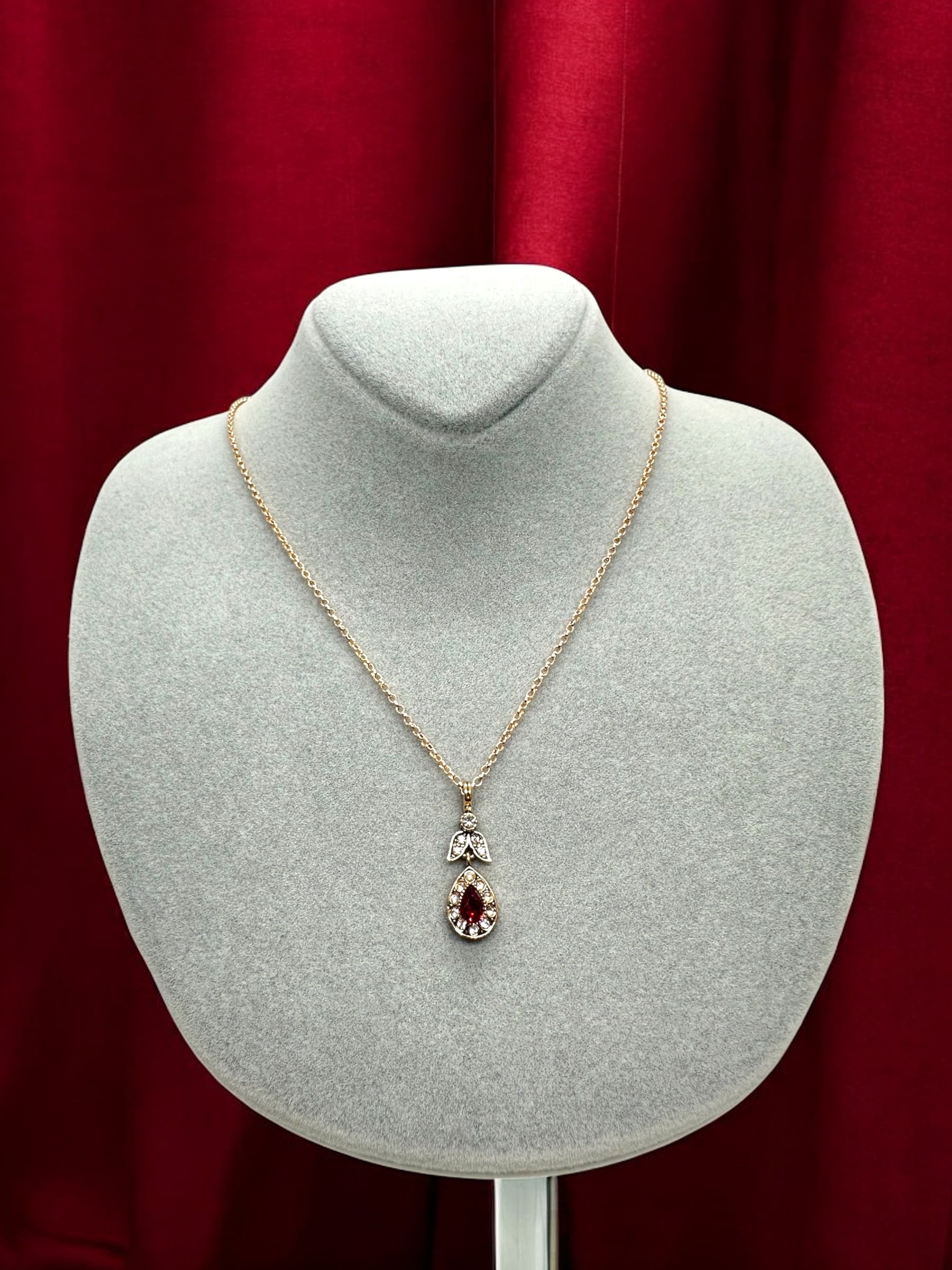 Renkli Taşlı Damla Kolye - kırmızı image