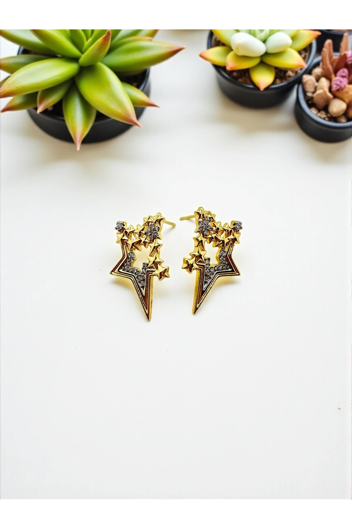 14K Gold Kaplama Zirkon Taşlı Yıldız Küpe