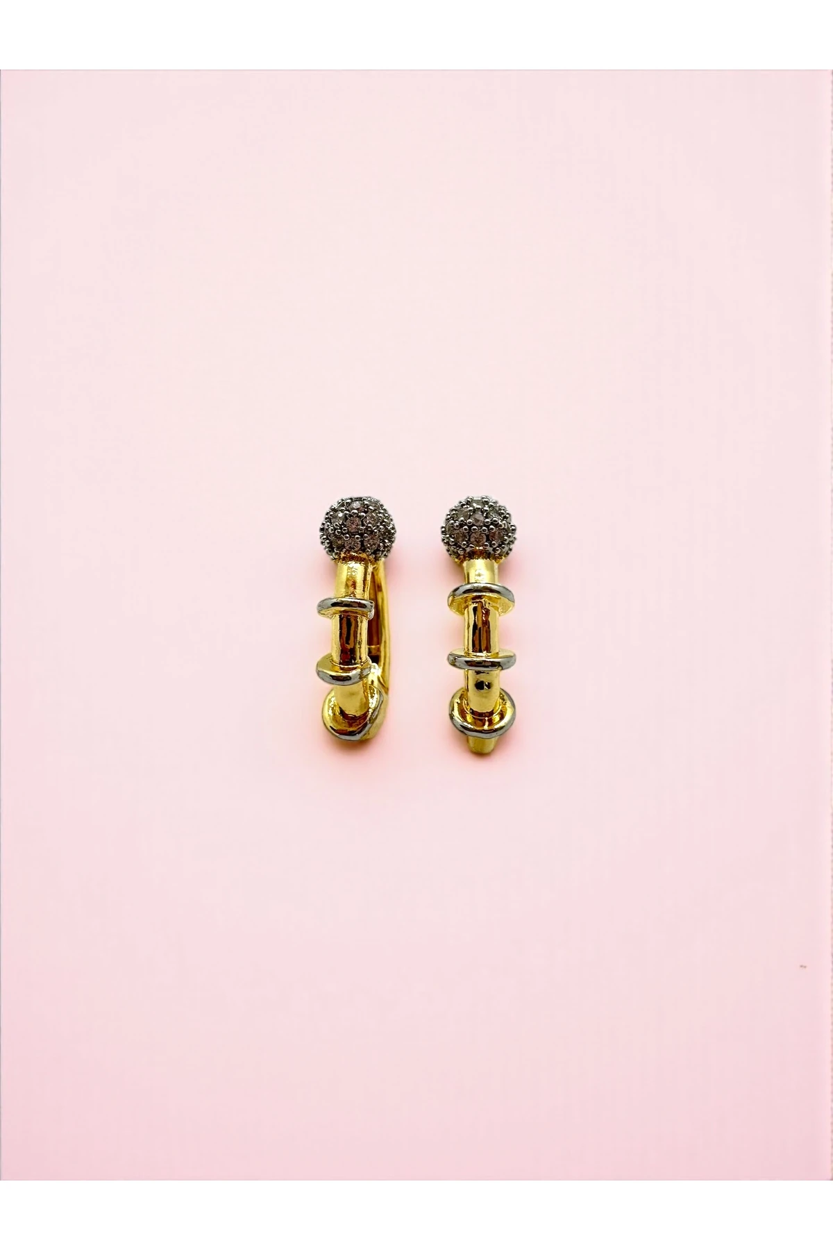 14K Gold Kaplama Zirkon Taşlı Top Detay Küpe