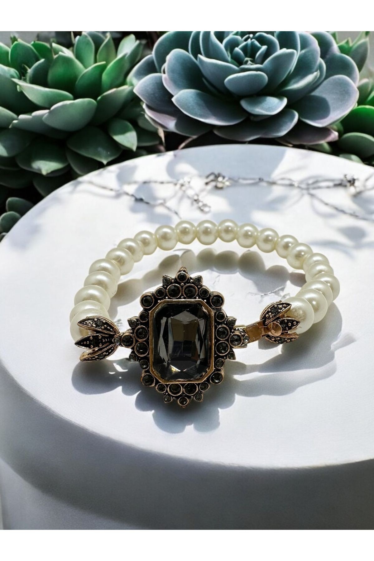 Dikdörtgen Black Diamond Taşlı İnci Bileklik image