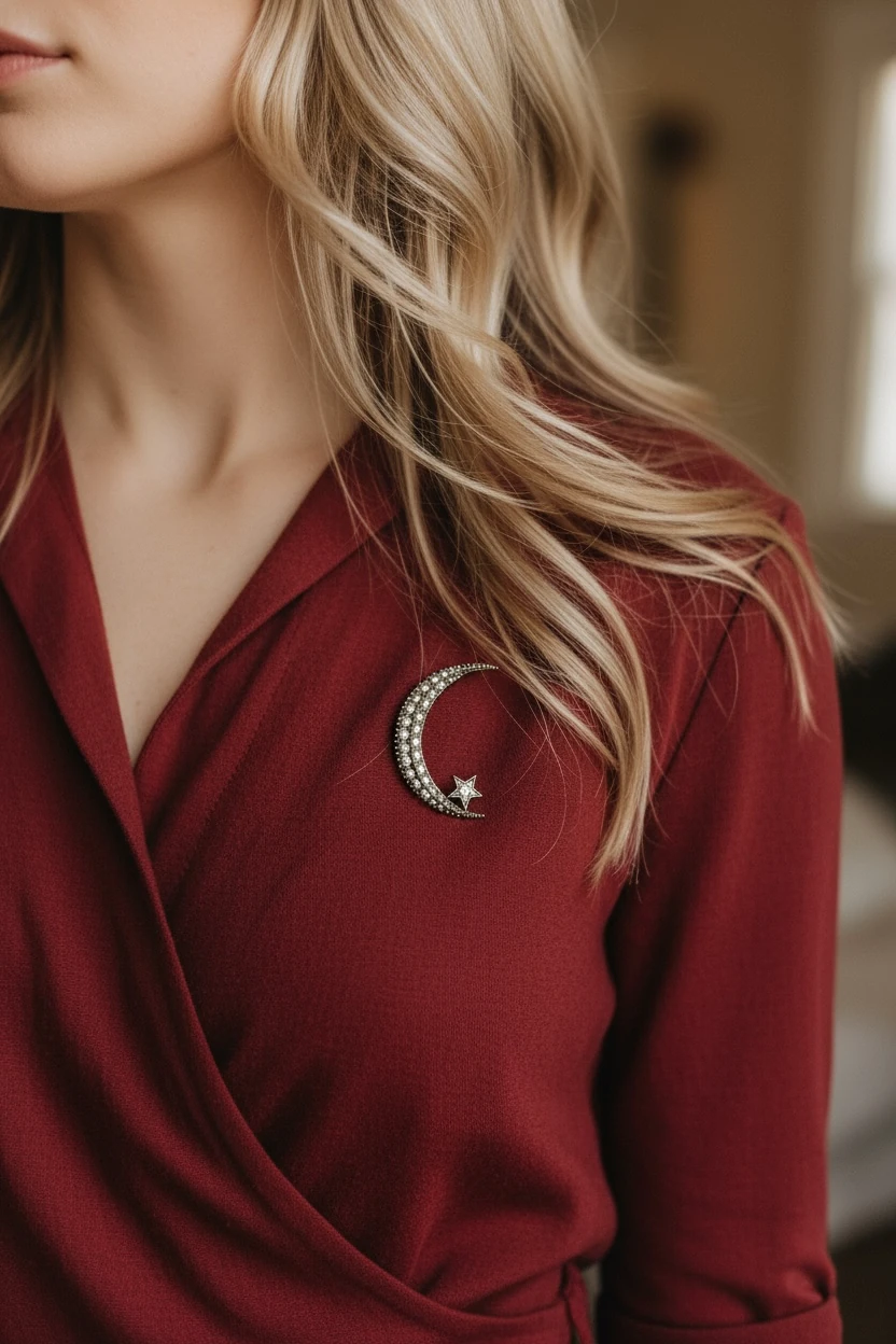 Elmas Montür Ay Yıldız Broş
