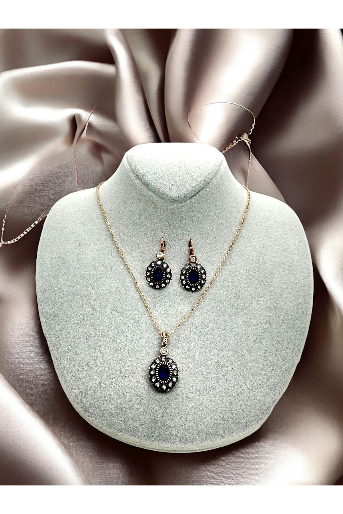 Kristal Taşlı Kolye, Küpe Set