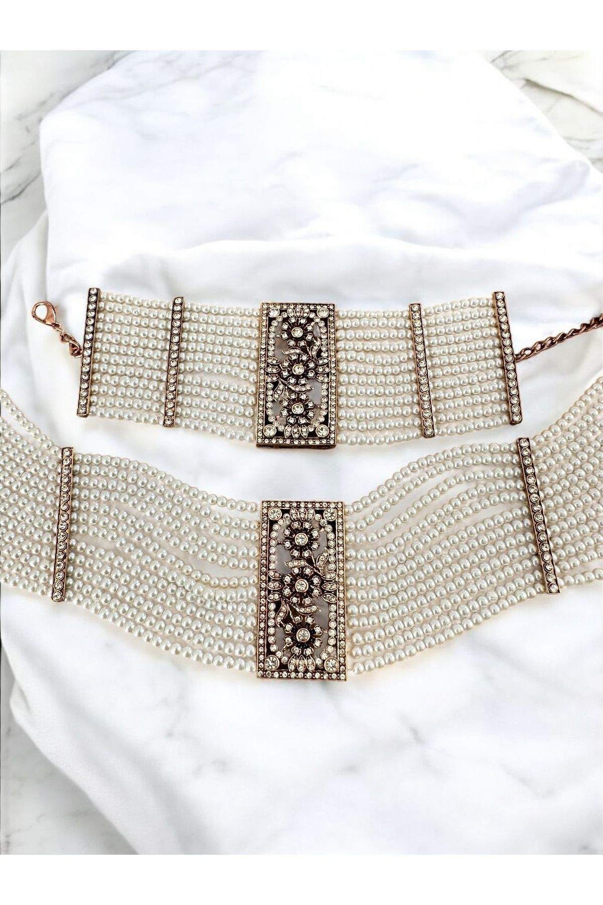 Zirkon Taşlı Hasır İnci Kolye Ve Bileklik Set main variant image