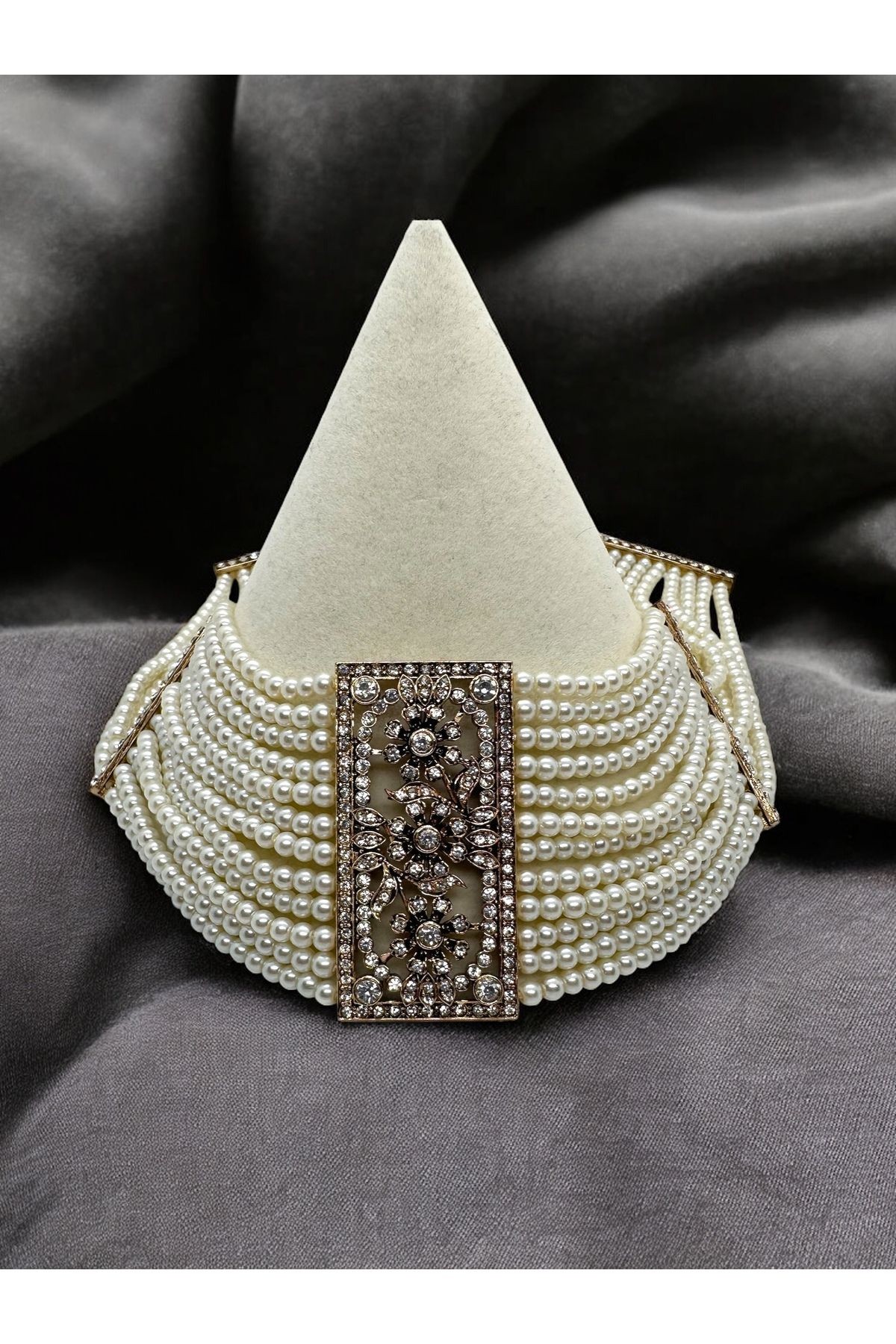 Zirkon Taşlı Hasır Choker (Tasma) İnci Kolye