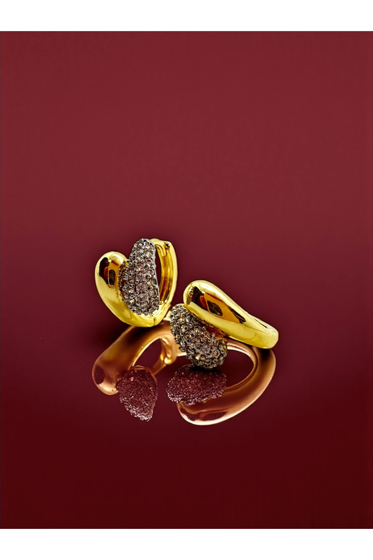 14K Gold Kaplama Zirkon Taşlı İkili Damla Küpe