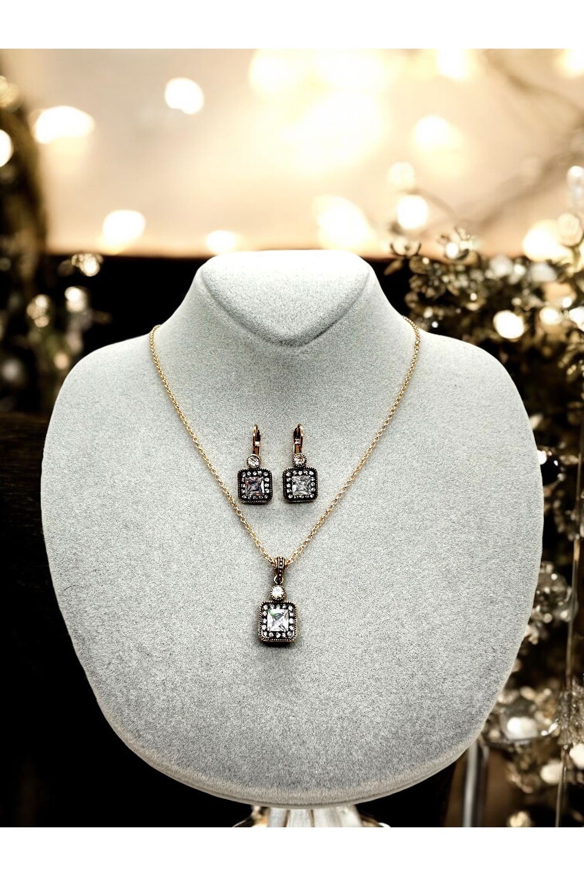 Baget Zirkon Taşlı Kolye, Küpe Set