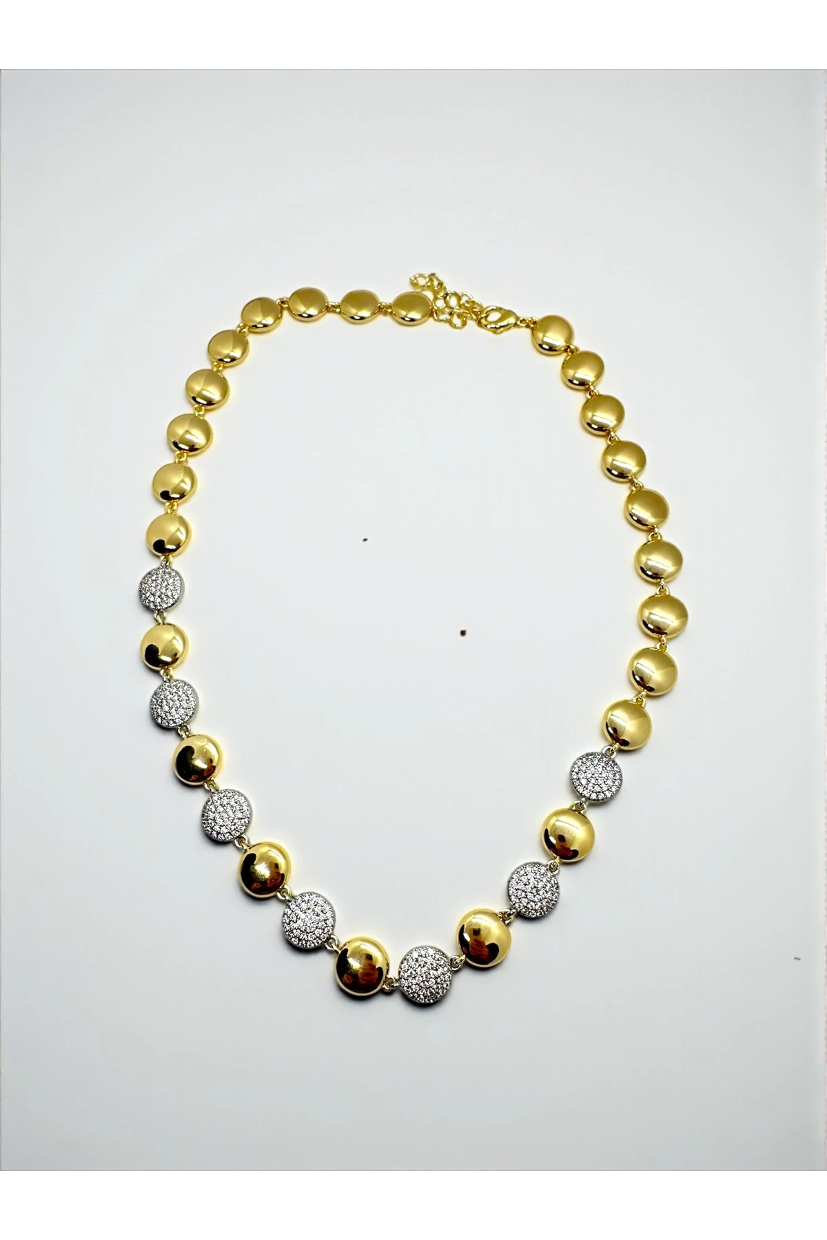 14K Gold Kaplama Zirkon Taşlı Yuvarlak Su Yolu Kolye