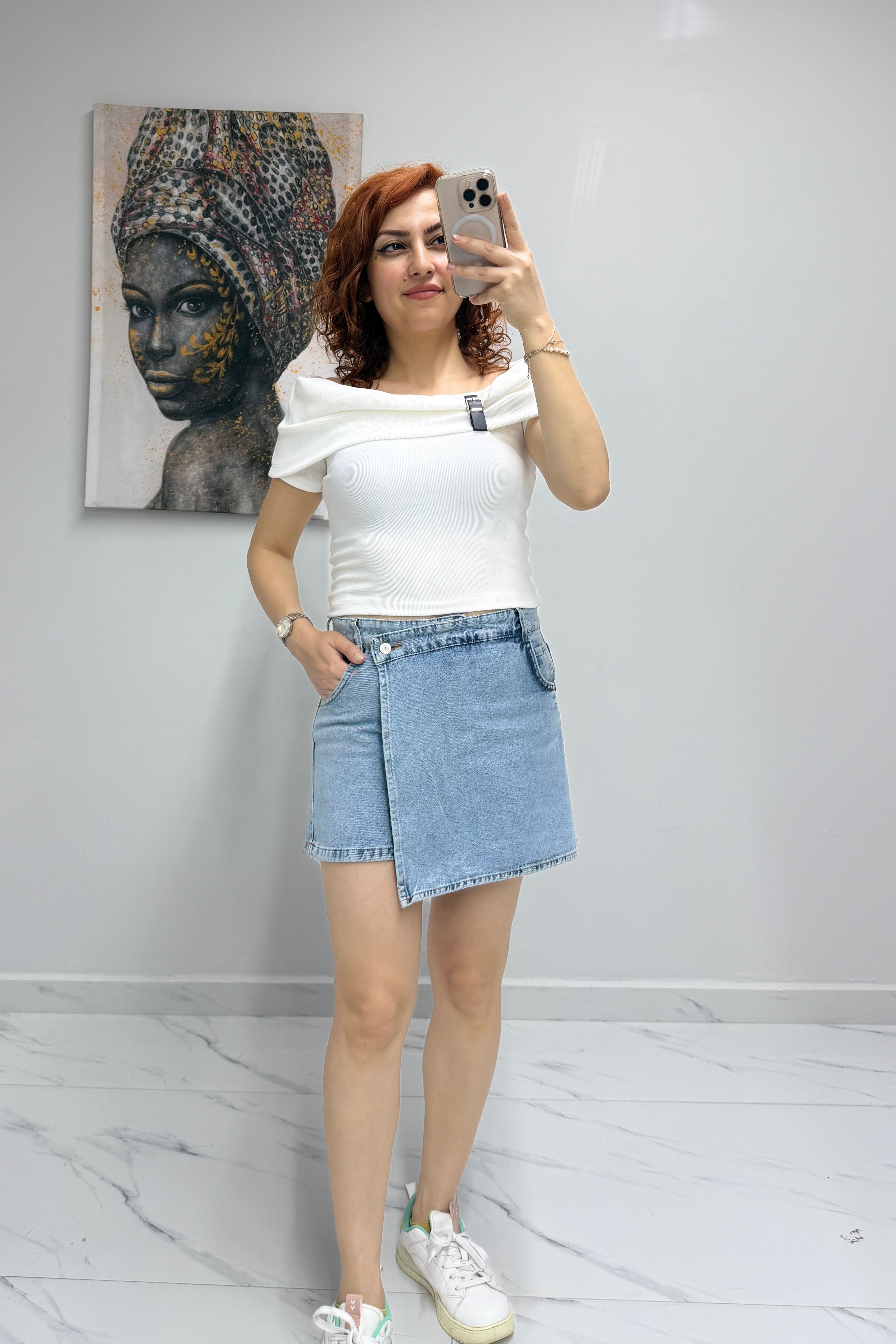 Yüksek Bel Kot Şort Etek