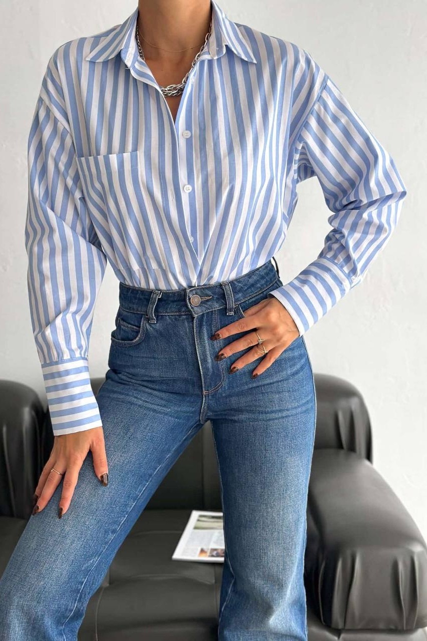 Oversize Çizgili Gömlek