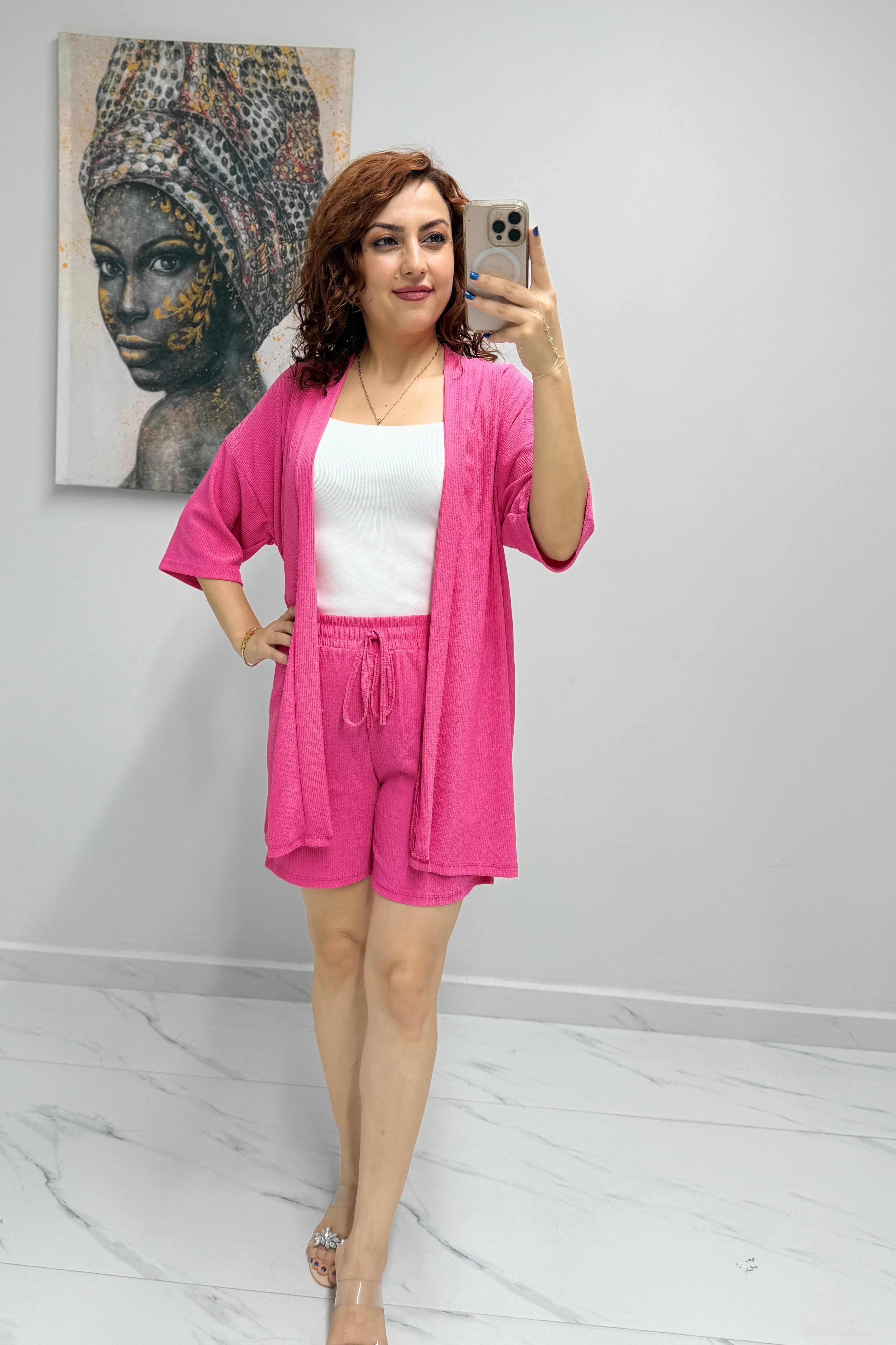 Bürümcük Kumaş Şortlu Kimono Takım