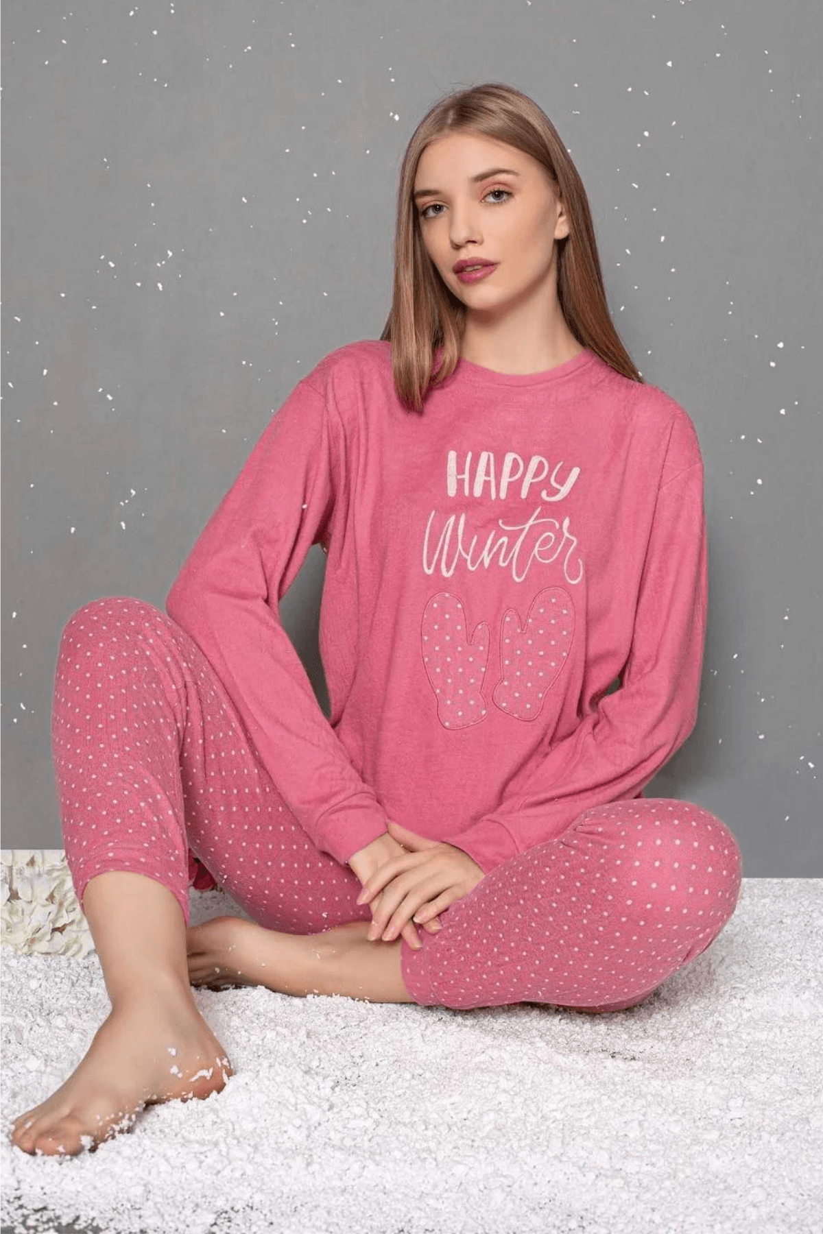 Termal Uzun Kollu Pembe Pijama Takımı