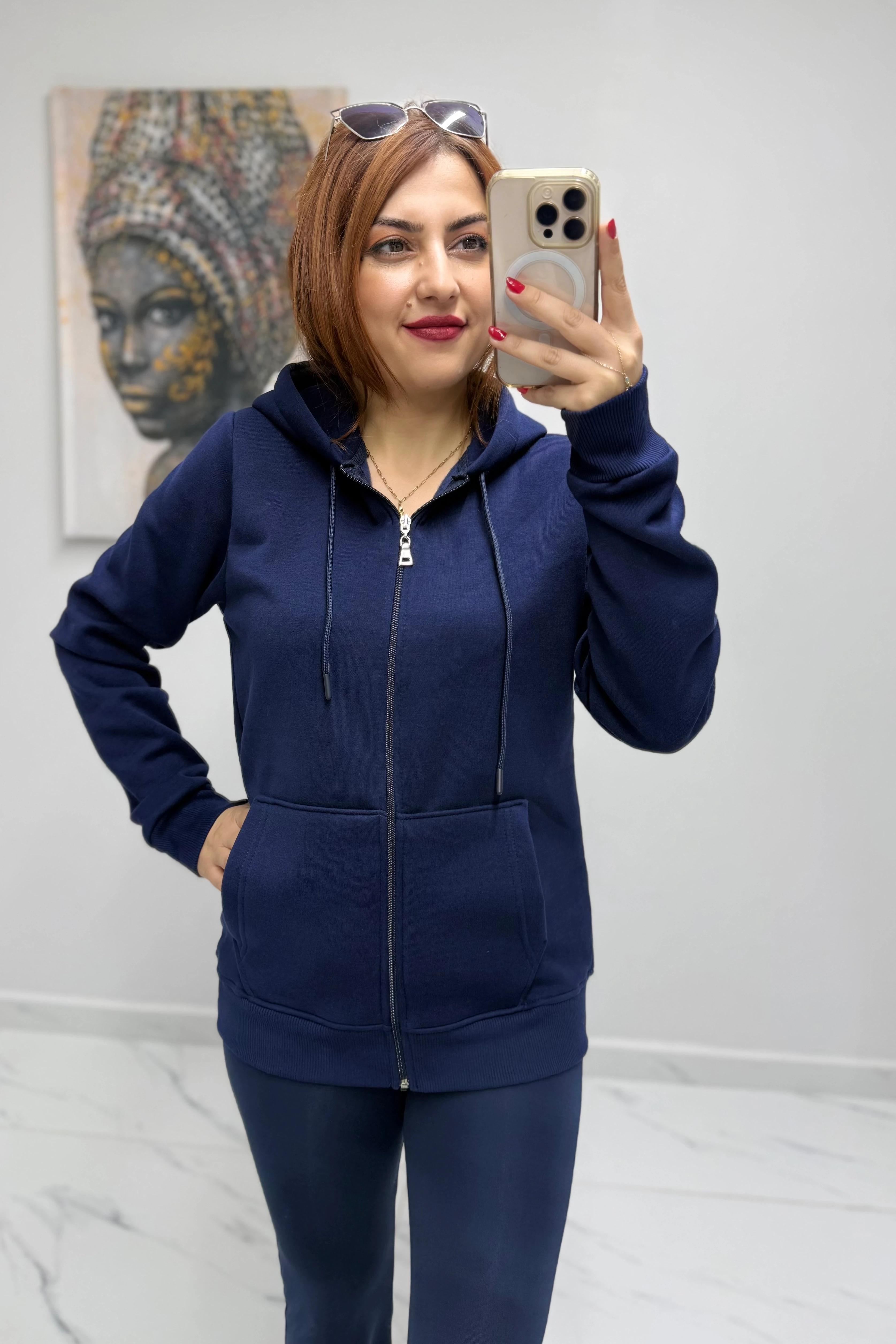 Kapşonlu Üç İplik Sweat Ceket