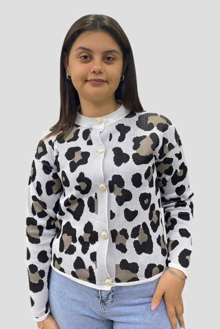 Leopar Desenli Örgü Hırka