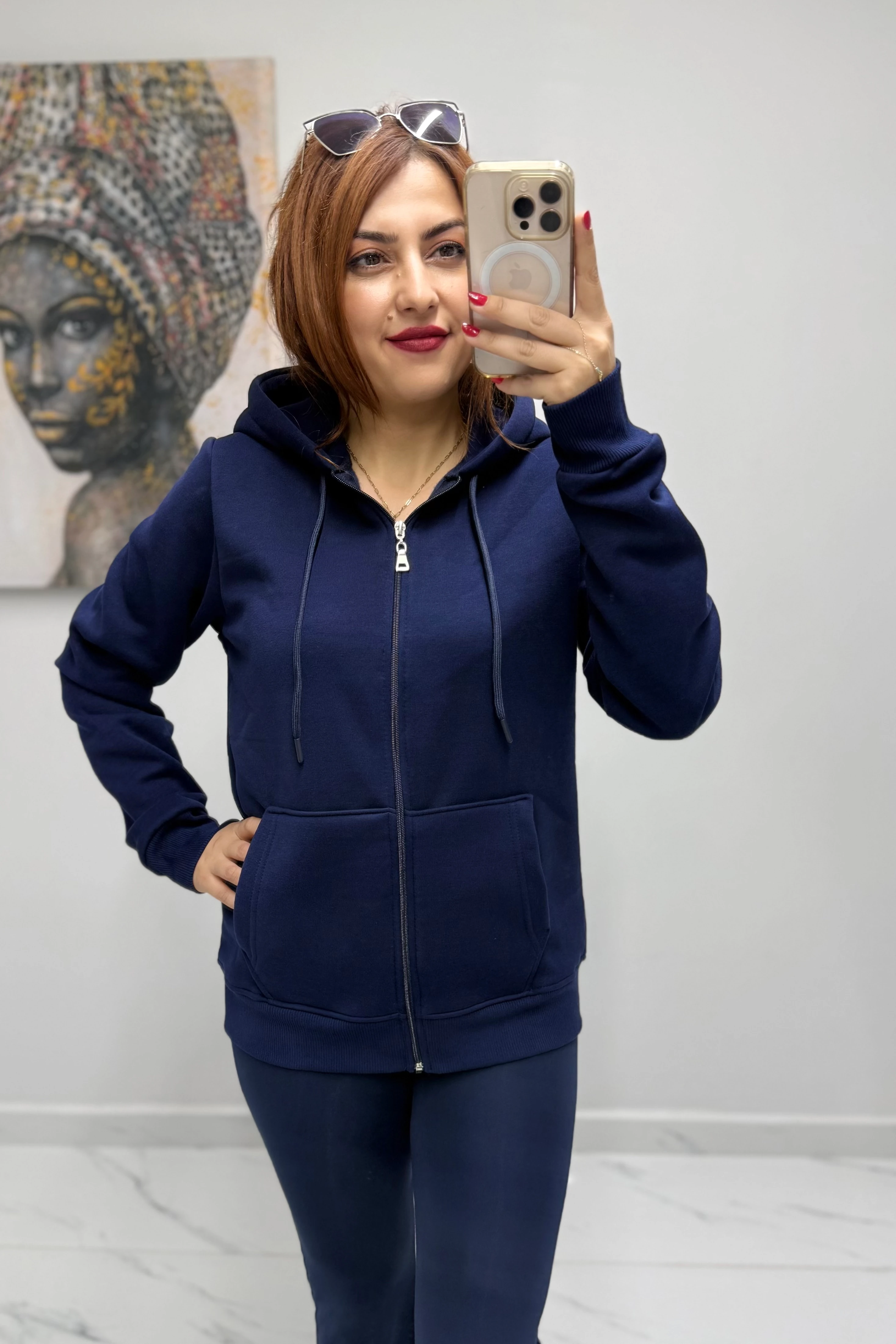 Kapşonlu Üç İplik Sweat Ceket