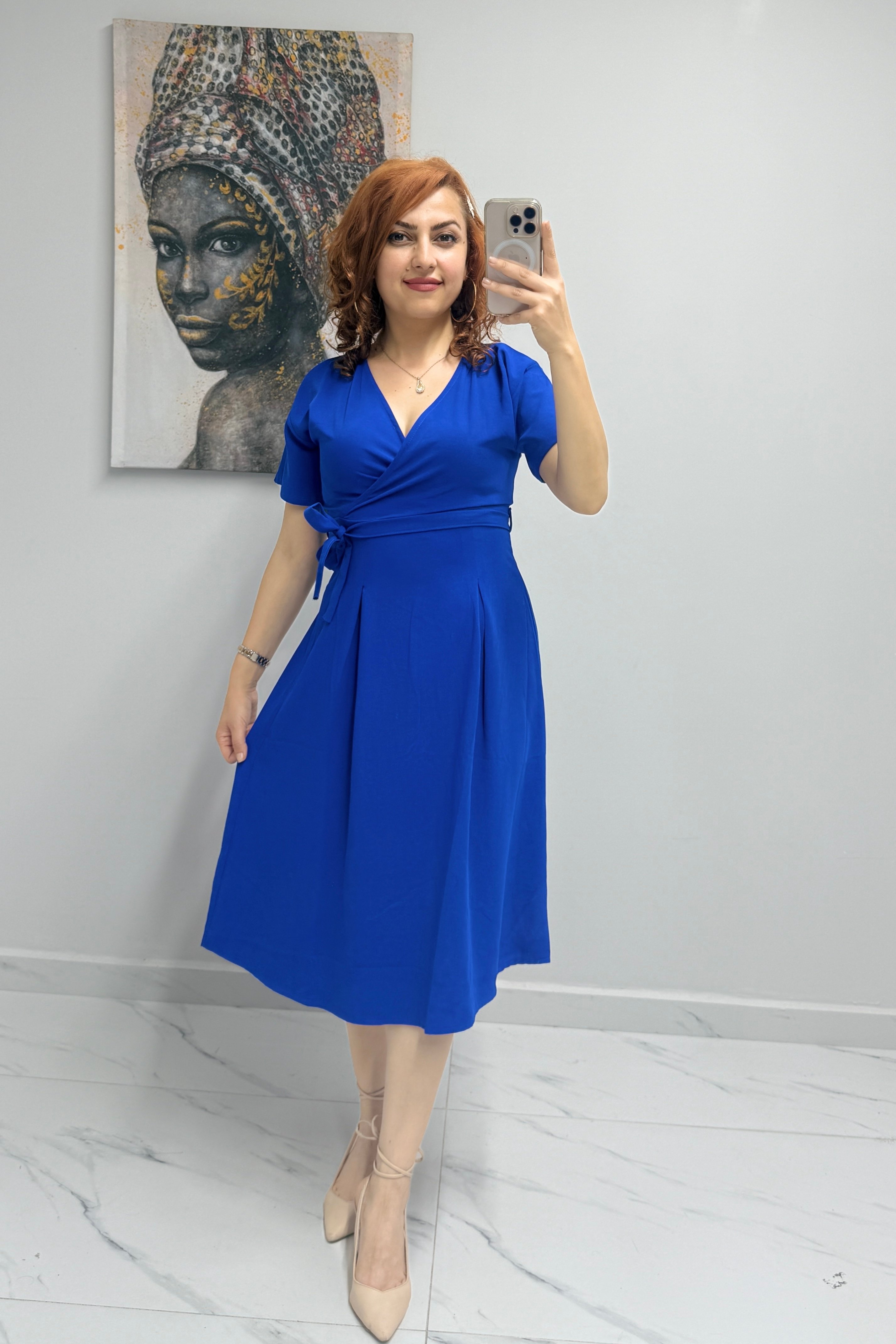 Ayrobin Kumaş Kruvaze Elbise