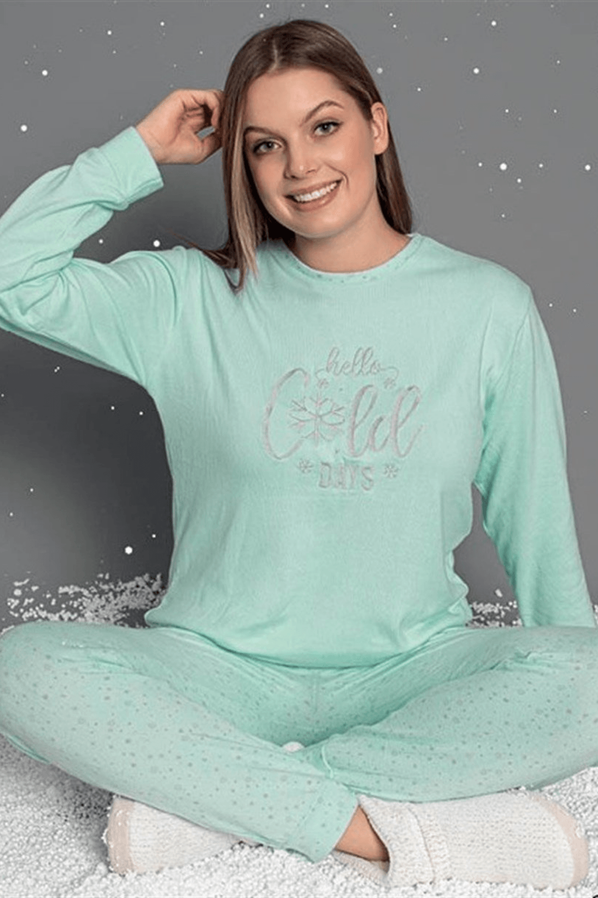Termal Mint Yeşil Uzun Kollu Pijama Takımı