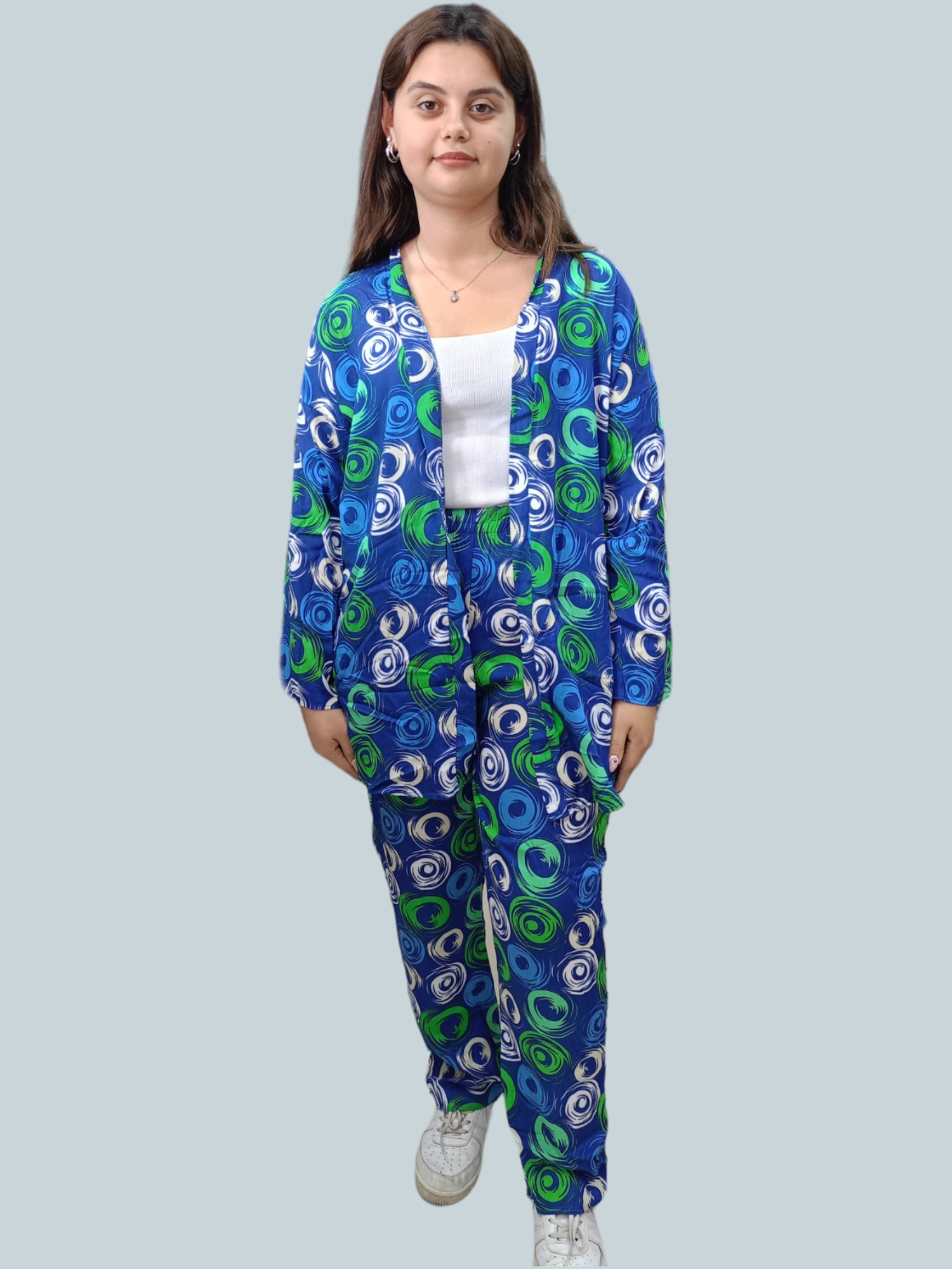 Viskon Desenli Kimono Takım
