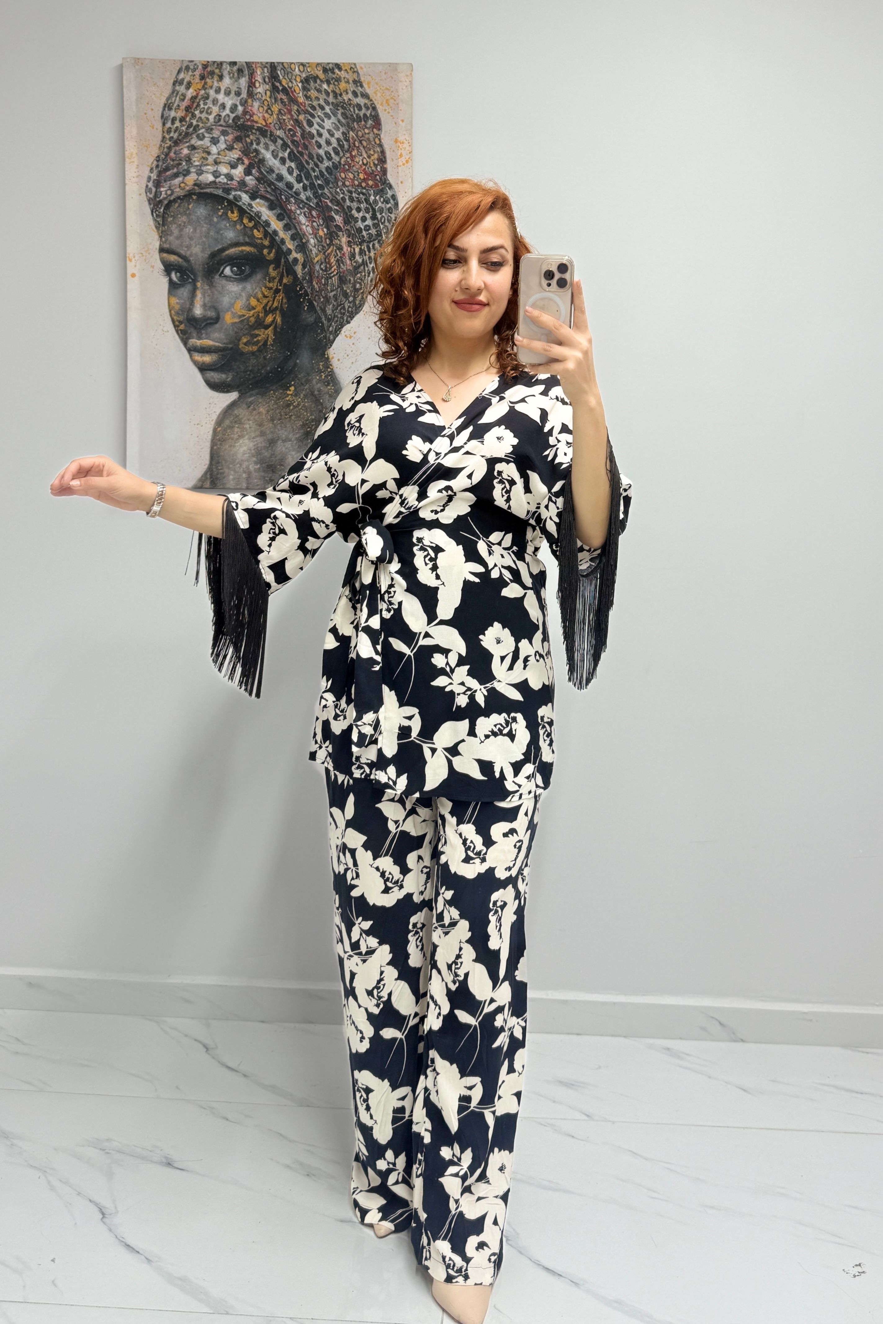 Kol Püskül Detaylı Kimono Takım