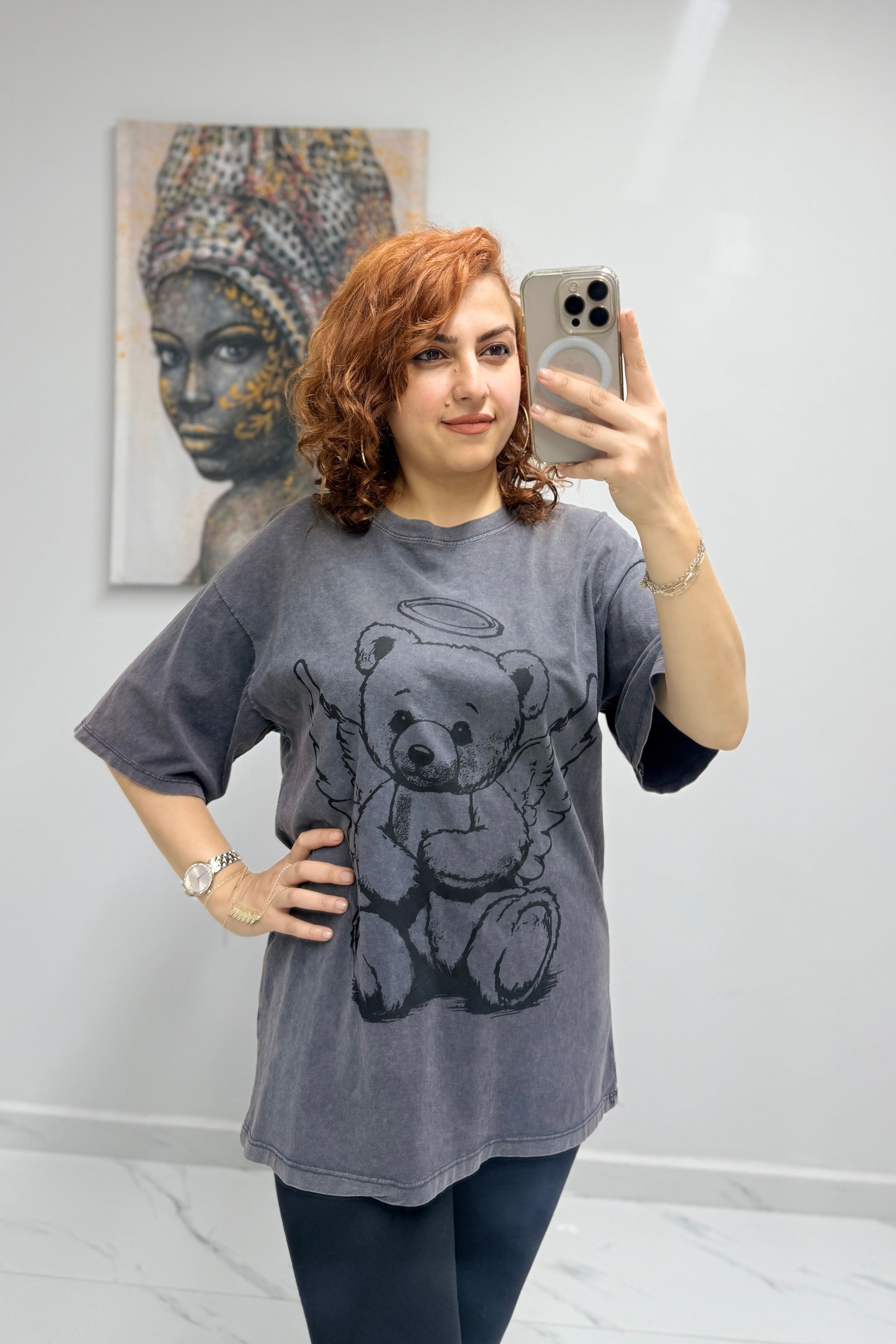 Kanatlı Panda Desenli Yıkamalı Tişört