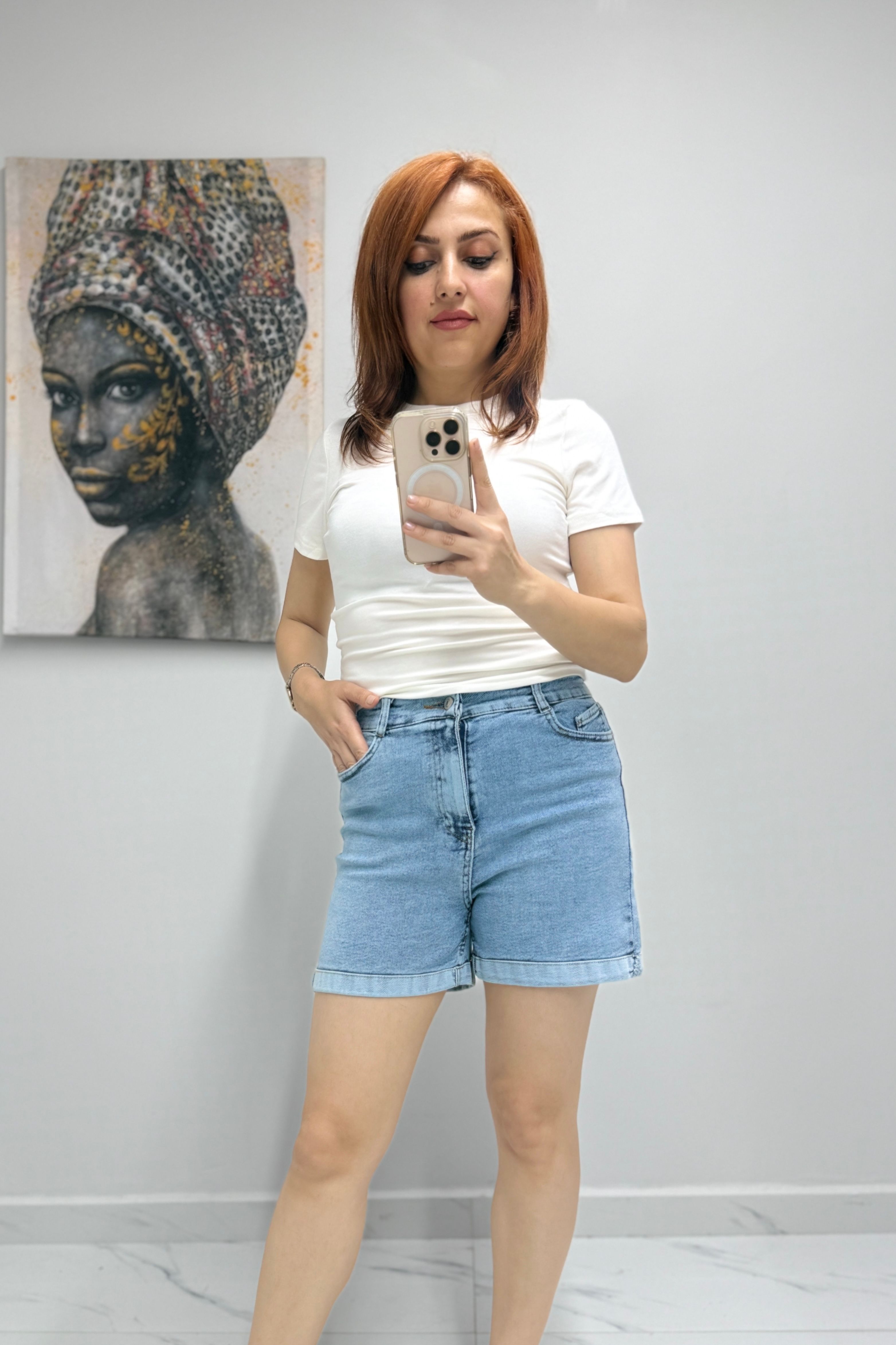 Yüksek Bel Kot Şort - Açık Mavi