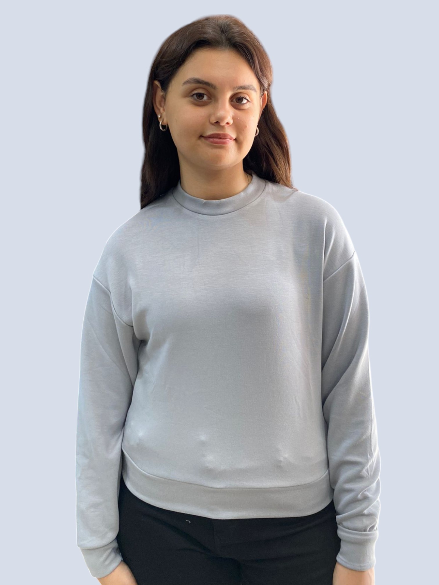 Modal Kumaş Bisiklet Yaka Kısa Sweatshirt