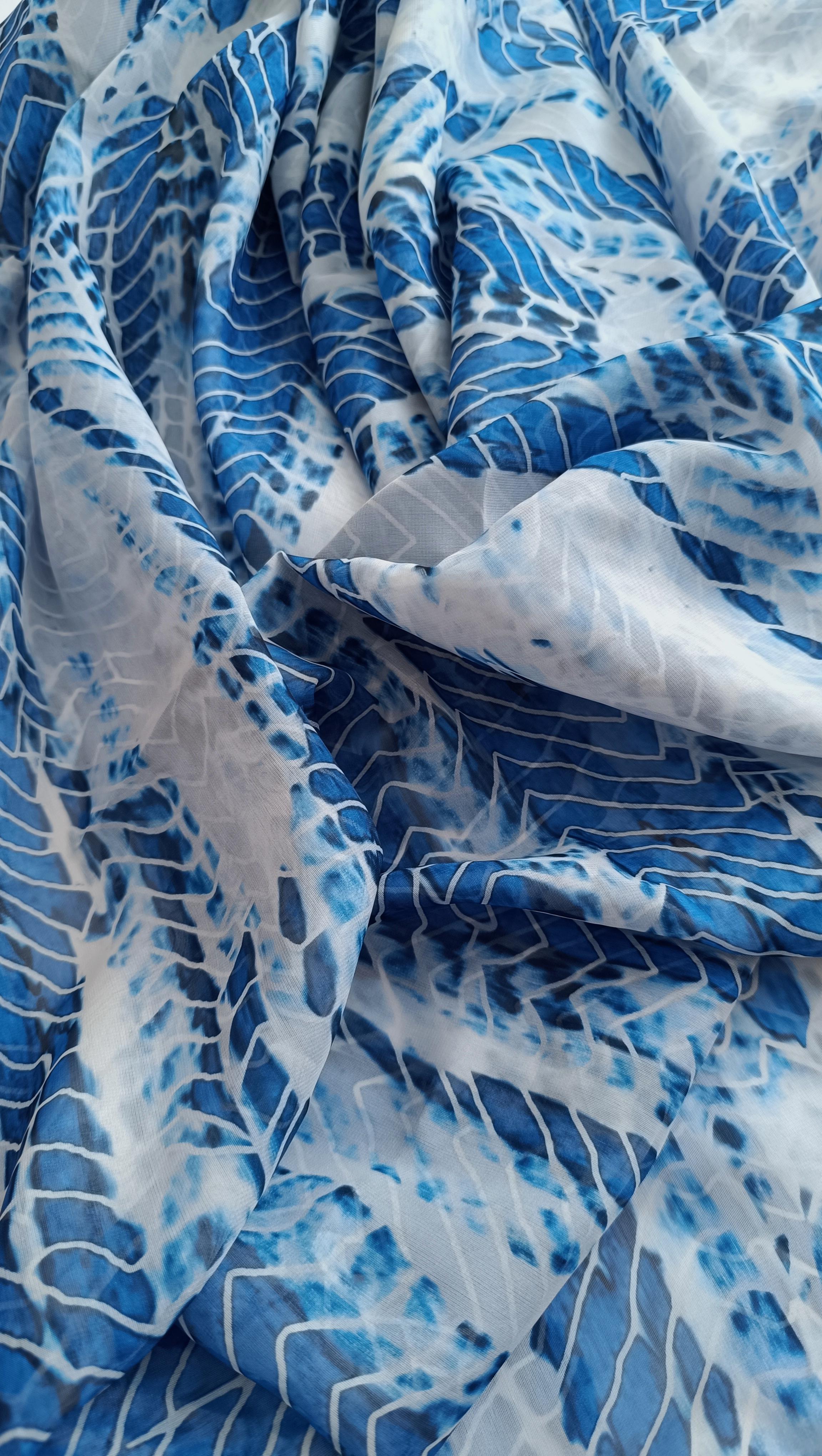 Zebra Desenli Şifon Şal - Mavi