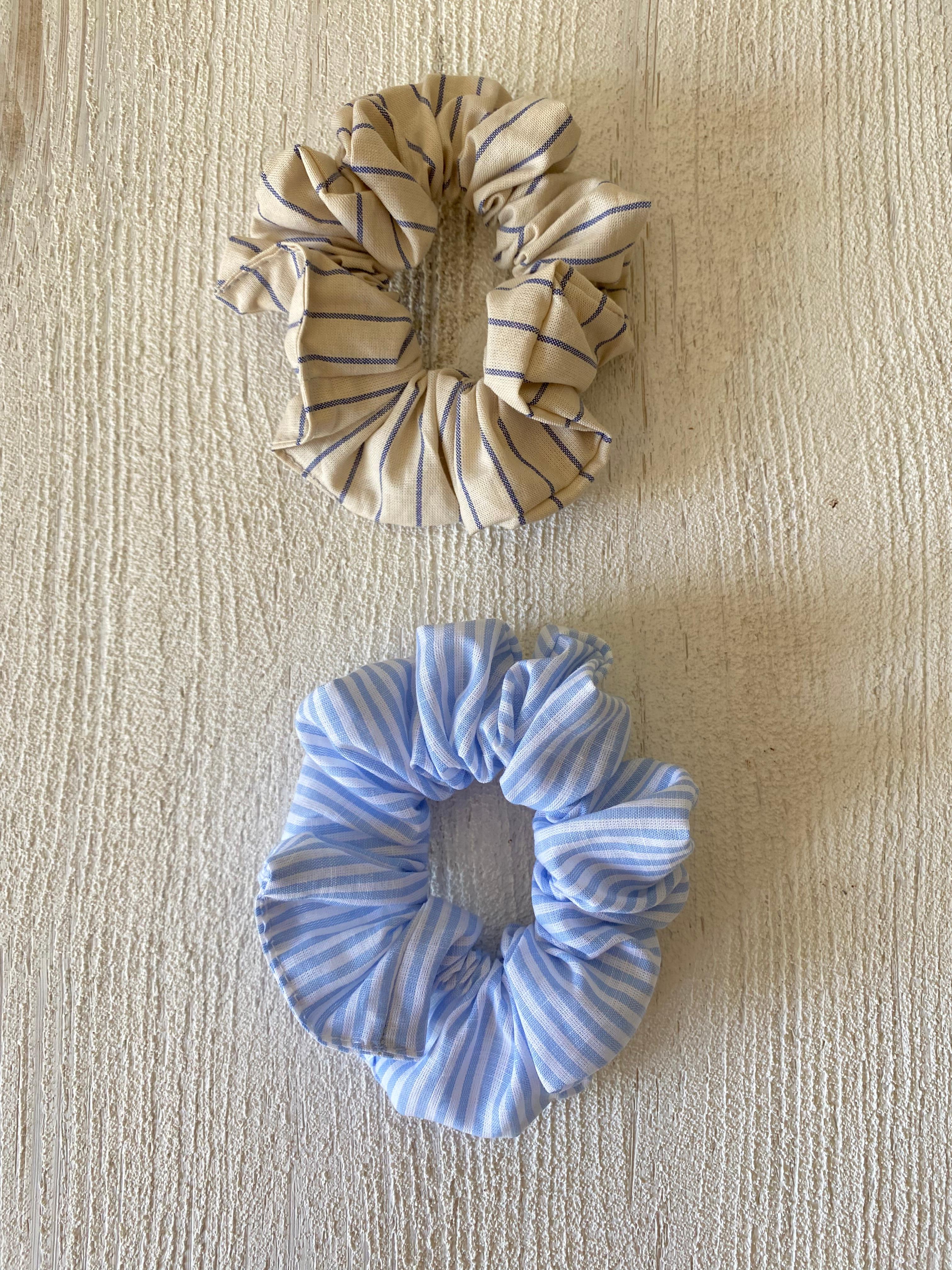 MAVİ ÇİZGİLİ 2'Lİ SCRUNCHIE SETİ ( LASTİK TOKA SETİ )