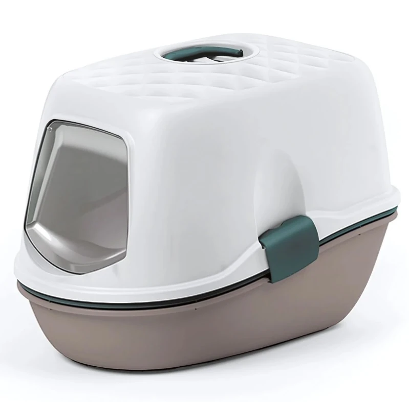 Stefanplast Furba Top Chic Kapalı Elekli Kedi Tuvaleti Beyaz Gri