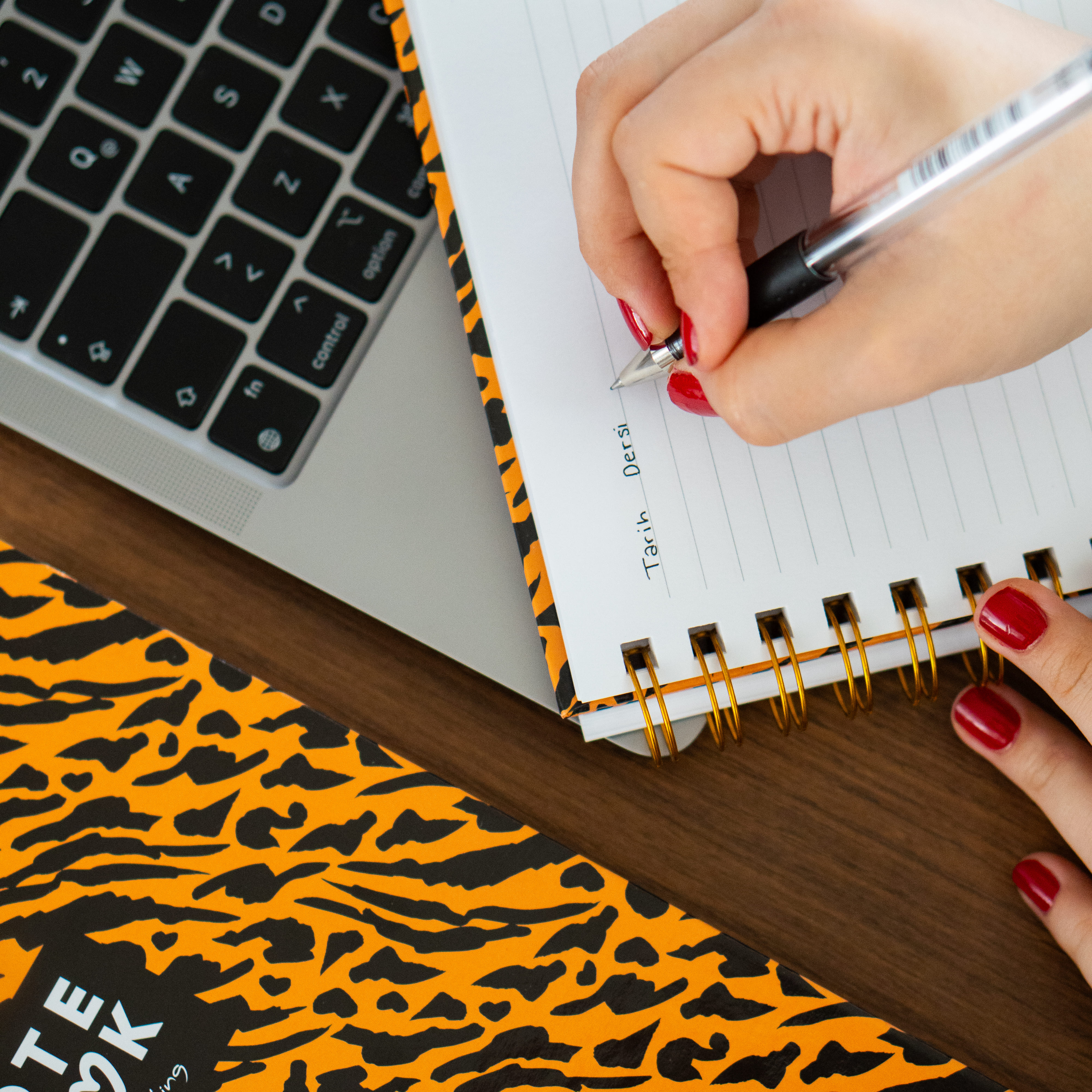 Kaplan Desen Sert Kapak Çizgili Defter 17x24 cm 200 Sayfa Not Defteri - Leopard Golden Claw